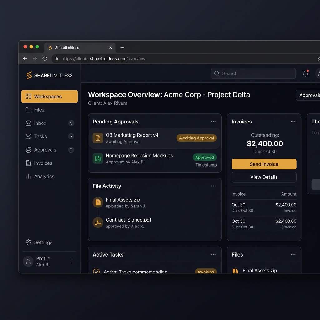 Sharelimitless client portal — what your client sees